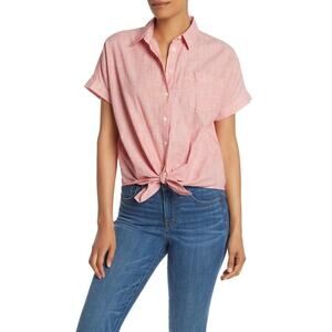 Madewell Women's Linen Blend Short Sleeve Tie Front Button Up Shirt Size Small